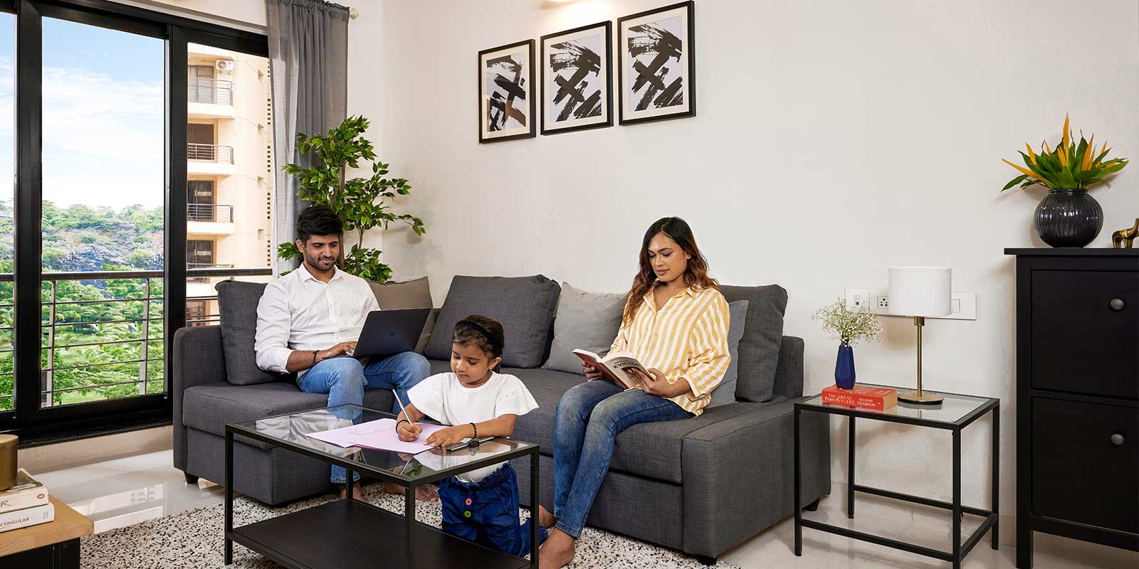 family in living room